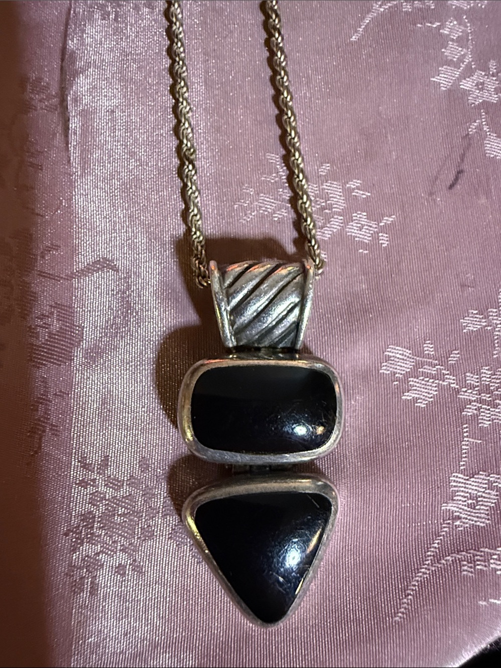 Sterling Silver Black Onyx Double Drop Pendant Necklace